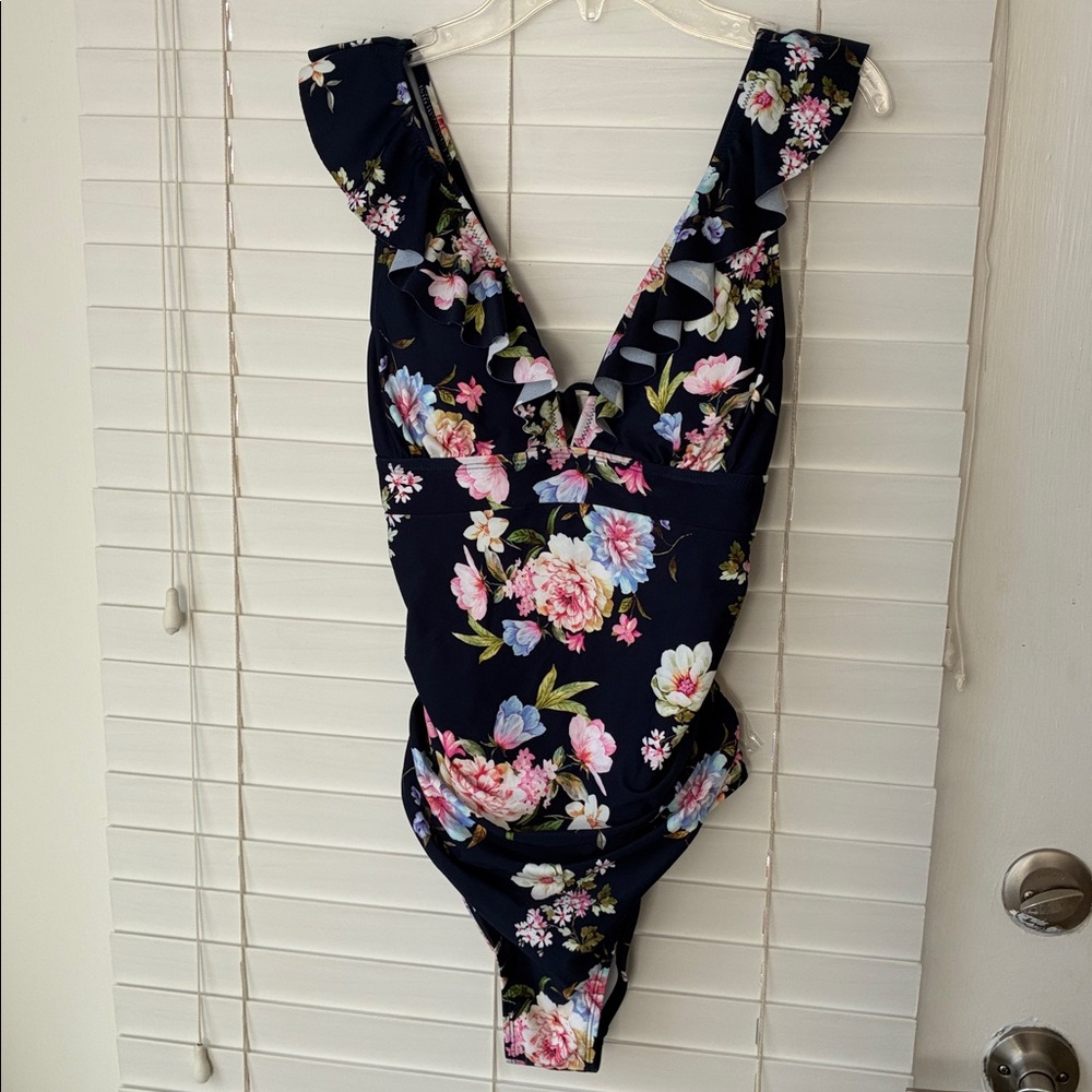 Cupshe Swimsuit One Piece floral Ruffled blue Pink NWT